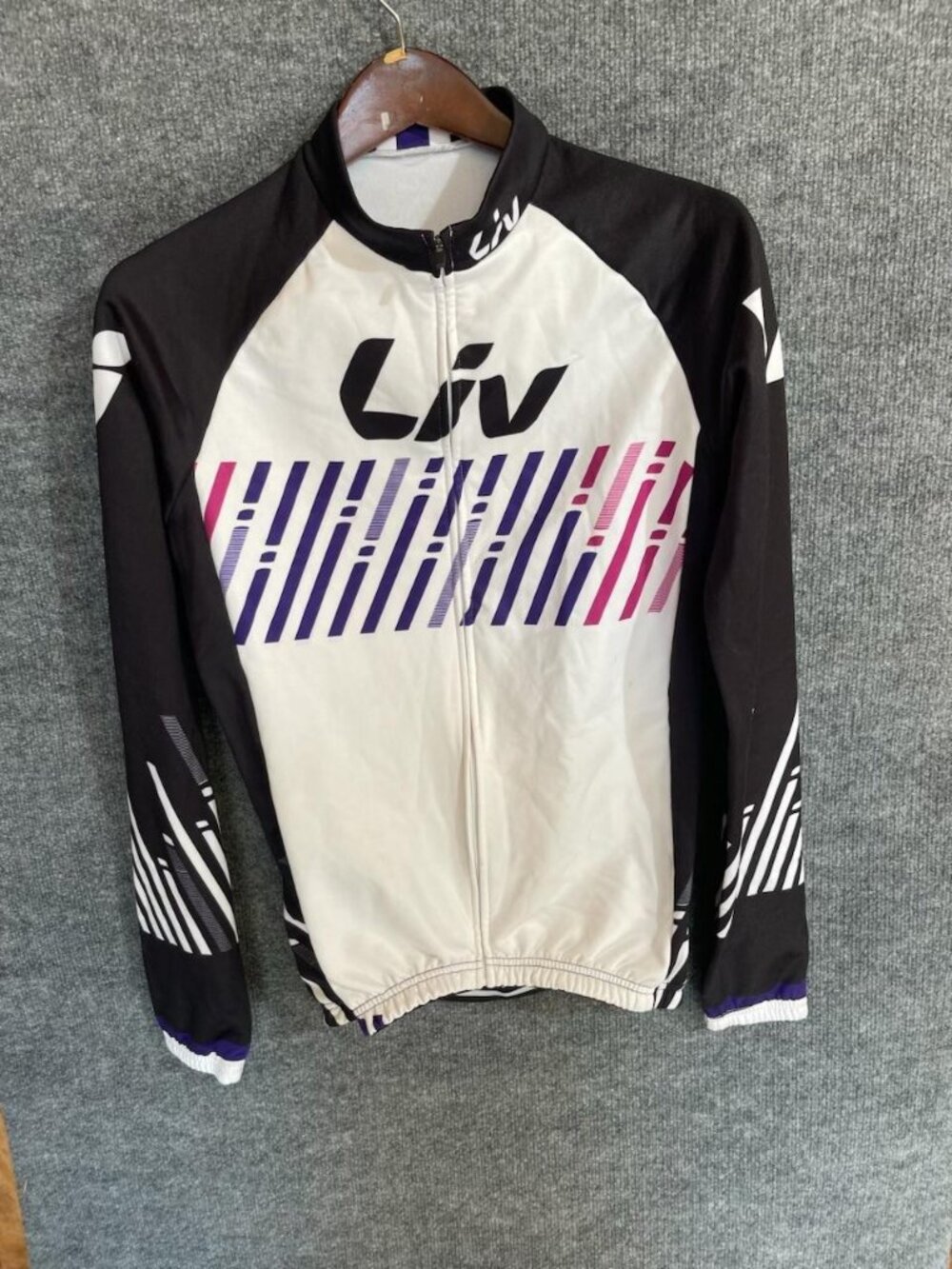 Liv Cycling Jersey Womens Small Black White Stripe Full Zip Long Sleeve Pockets